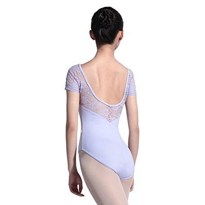 Baiwu Dance 117341001 Adult Short Sleeve Lace Ballet Leotards Gymnastics Leotards for Girls Women (M/C 130, Lavender)