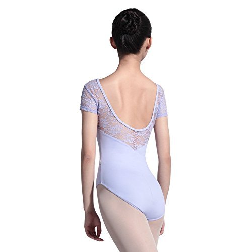 Baiwu Dance 117341001 Adult Short Sleeve Lace Ballet Leotards Gymnastics Leotards for Girls Women (M/C 130, Lavender)