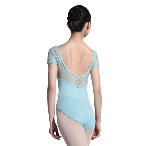 117341001 Adult Short Sleeve Lace Ballet Dance Gymnastics Leotards for Girls Women (XL/C 150, Mint Green)