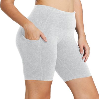 baleaf Biker Shorts Women Yoga Gym Workout Spandex Running Volleyball Tummy Control Compression with Pockets 8" Light Grey XL
