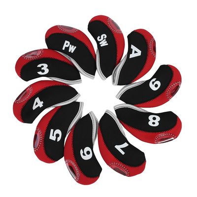 10pcs/Set Iron Covers with Zipper Number Print Putter Set Protector Case Iron Covers 3 Colors(Black and Red with Number)