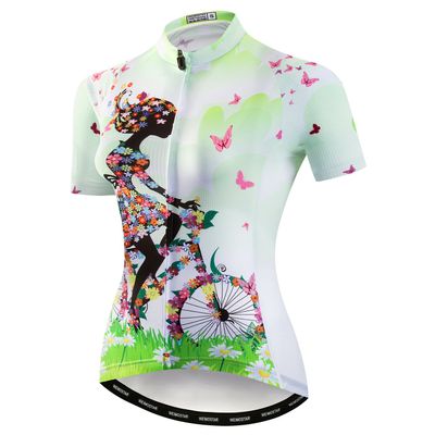 Women's Cycling Jersey Bike Shirts Short Sleeve Ladies Bicycle Clothing MTB Cycle Jacket Girl Riding Bicycle Green Size L
