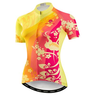 Women's Cycling Jersey Bike Shirts Short Sleeve Ladies Bicycle Clothing MTB Cycle Jacket Yellow Red Size M
