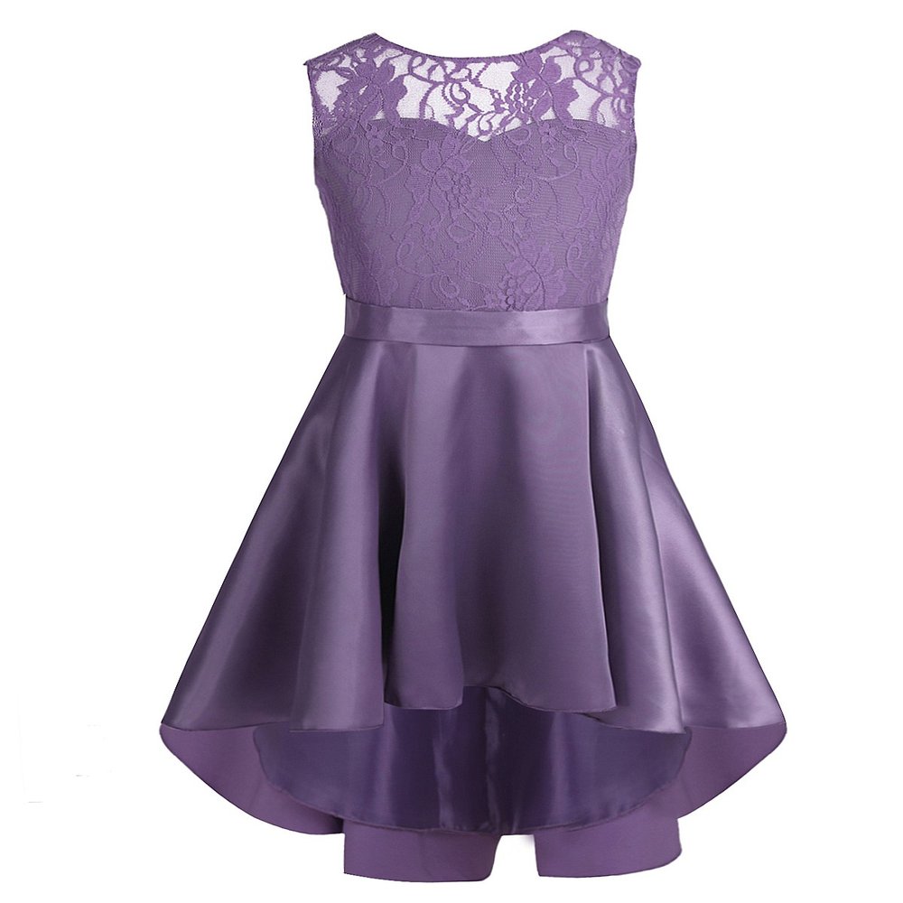 Agoky Kids Flower Girls Lace Sleeveless Wedding Bridesmaid Dress Pageant Birthday Party Tutu Dress Dark Purple 6