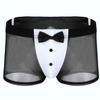 iiniim Novelty Mens Butler Waiter Tuxedo Boxer Brief Underwear Fancy Dress Lingerie Black Sheer Mesh Large (Waist 33.0-46.0") view 3