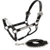 Showman Average Horse Dark Oil Leather Silver Diamond Show Halter 6' Chain Lead view 1