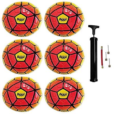 Biggz (Pack of 6) Premium Durable Soccer Balls Size 5 with Hand Pump