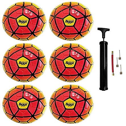 Biggz (Pack of 6) Premium Durable Soccer Balls Size 5 with Hand Pump