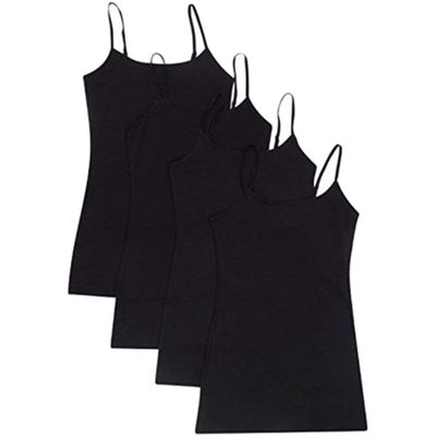 Active Products Womens 2, 4 Pack: Camisole Spaghetti Straps Long Tanks in Junior 4 Pack - Black Small