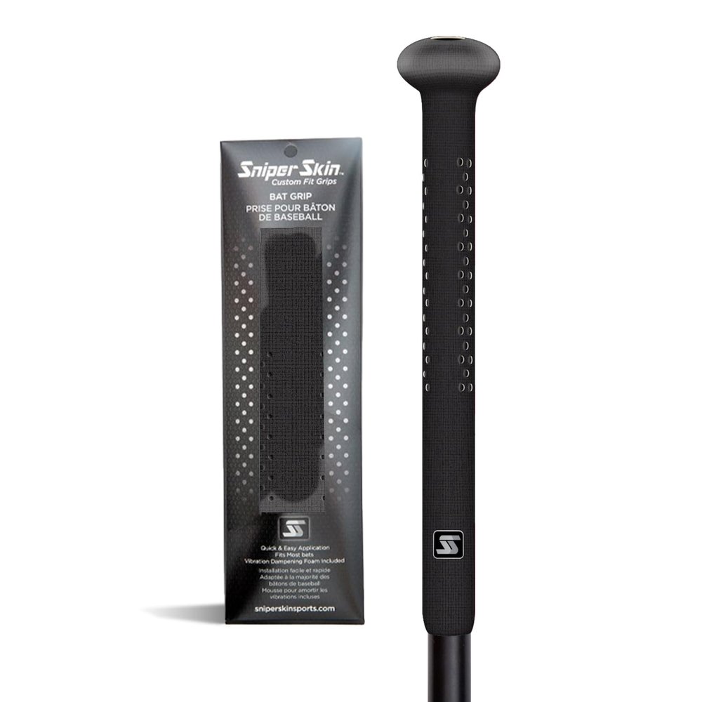 Sniper Skin Baseball Heat-Activated Bat Grip, Easy Install Tacked Non-Slip for Baseball & Softball Sports, Custom Fit Wrap That Lasts Up to 3 Times Longer - Black