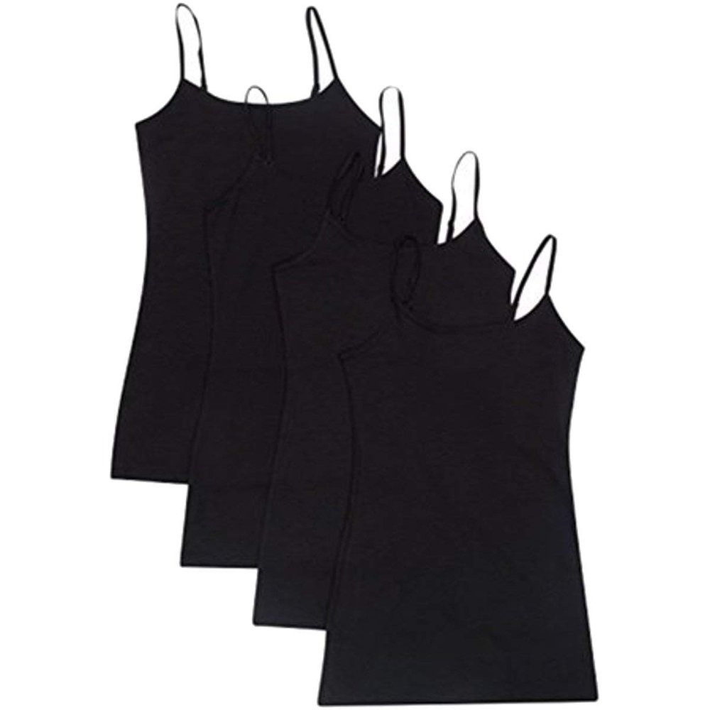 Active Products Womens 2, 4 Pack: Camisole Spaghetti Straps Long Tanks in Junior 4 Pack - Black Large