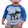 7 ate 9 Apparel Kid's Four 4 Fourth 4th Dinosaur Birthday Dino Blue Raglan Tee 3T view 1