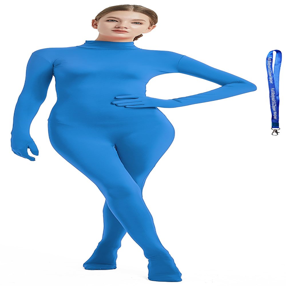 Full Bodysuit With Zipper Helper Womens Costume Without Hood Spandex Stretch Zentai Unitard Body Suit (X-Large, Light Blue)