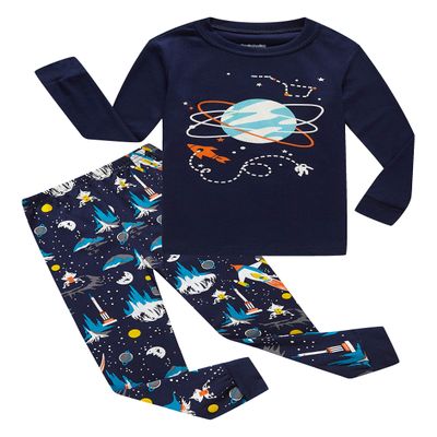 Family Feeling Space Little Boys Long Sleeve Pajamas Sets 100% Cotton Pyjamas Toddler Kids Pjs Size 4T Blue