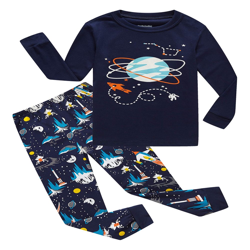 Family Feeling Space Little Boys Long Sleeve Pajamas Sets 100% Cotton Pyjamas Toddler Kids Pjs Size 4T Blue