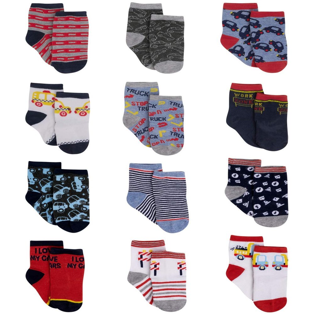 Rising Star Baby Boy Socks: Critter, Space, Cars - Socks for Infant Boys (0-24M), Size 6-12 Months, Cars