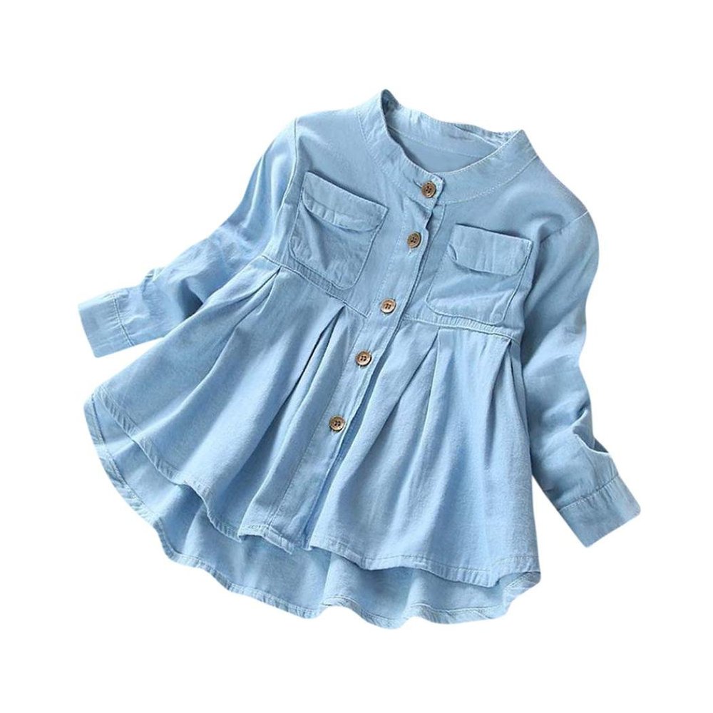 Baby Girls Kid Denim Ruched Long Sleeve T-Shirt Tops Clothing Children Autumn Winter Fashion Blouse 3-8T (2-3 Years Old, Blue)