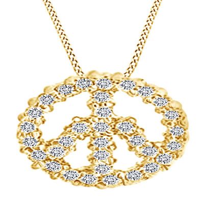 AFFY Peace Sign Pendant Necklace in 14K Yellow Gold Over Sterling Silver