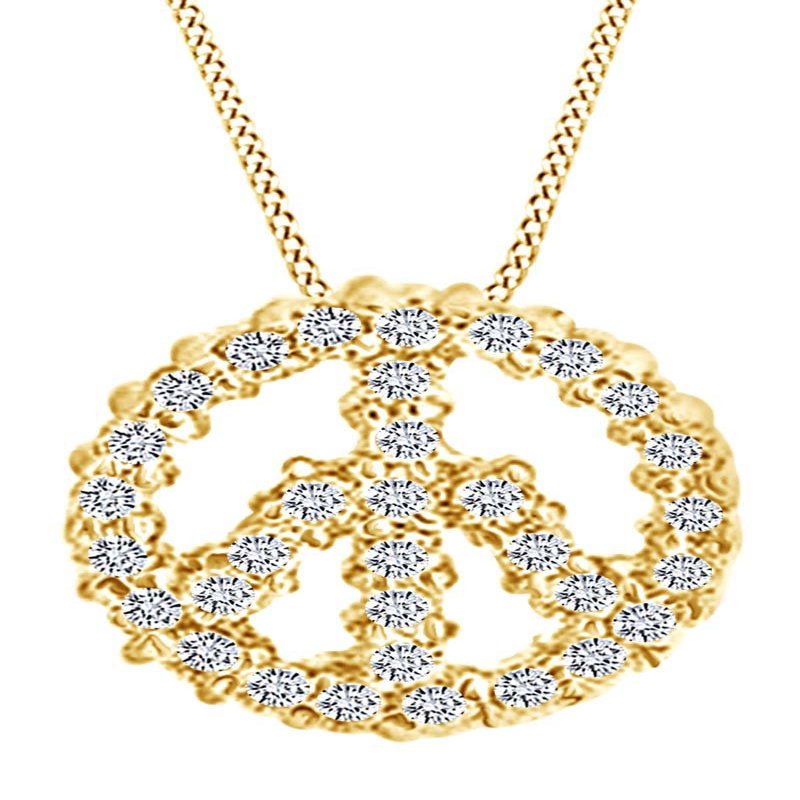 AFFY Peace Sign Pendant Necklace in 14K Yellow Gold Over Sterling Silver
