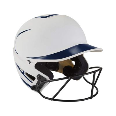 Mizuno F6 Youth Fastpitch Softball Batting Helmet with Mask, WHITE-NAVY, Youth One Size
