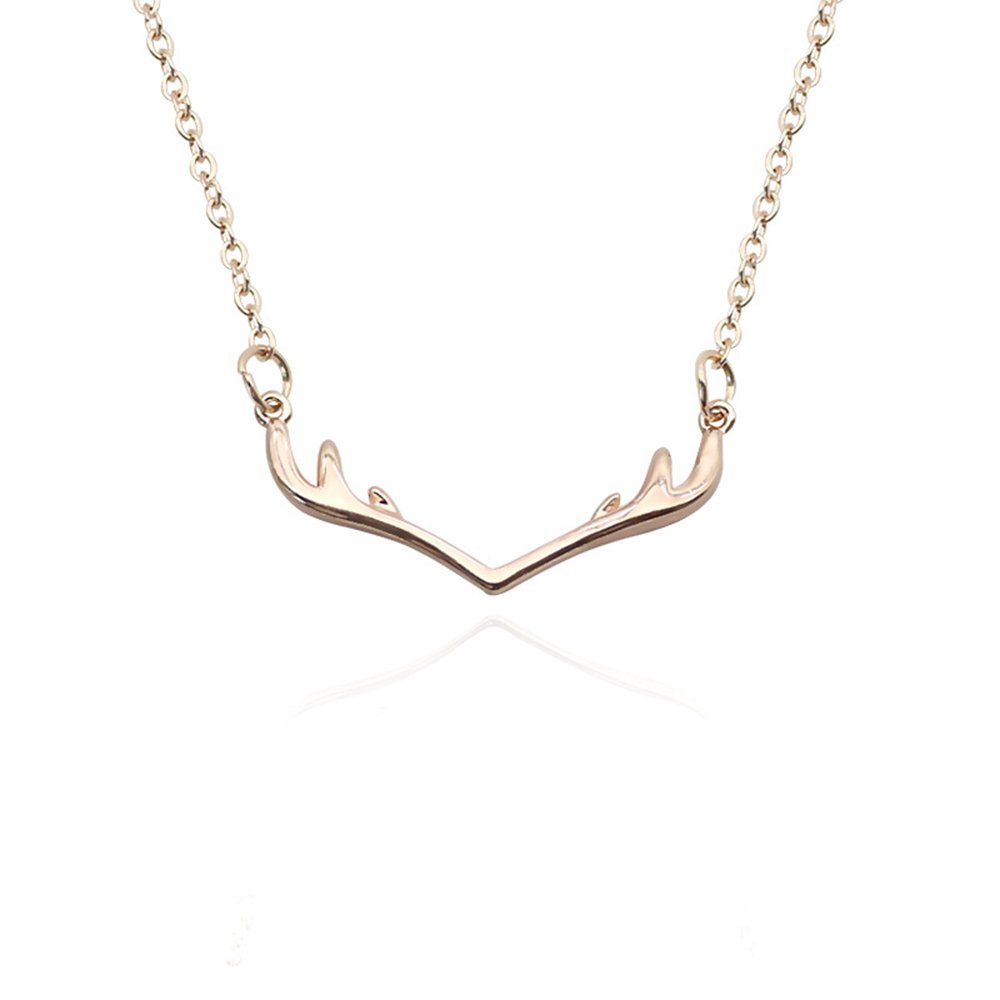 AOCHEE Trendy Deer Horn Pendant Necklace Gold Silver Rose Gold Antler Necklace Animal Jewelry