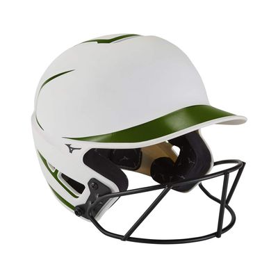 Mizuno F6 Adult Fastpitch Softball Batting Helmet with Mask, White-Forest, Large/X-Large