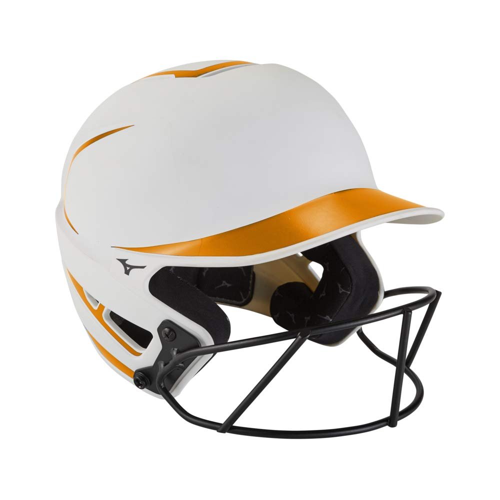Mizuno F6 Adult Fastpitch Softball Batting Helmet with Mask, White-Orange, Large/X-Large