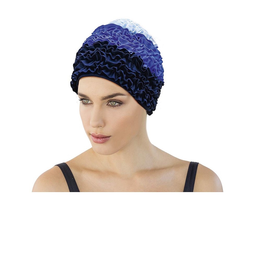 Fashy Women Frill Swim Cap Frill Swim Cap Wih Plastic Lining and Seal - Blue, one Size