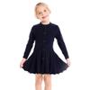 SMILING PINKER Little Girls Pleated Dress School Uniform Long Sleeve Button Front Knit Sweater Dress (Navy Blue, 4-5T) view 1