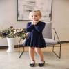 SMILING PINKER Little Girls Pleated Dress School Uniform Long Sleeve Button Front Knit Sweater Dress (Navy Blue, 4-5T) view 2
