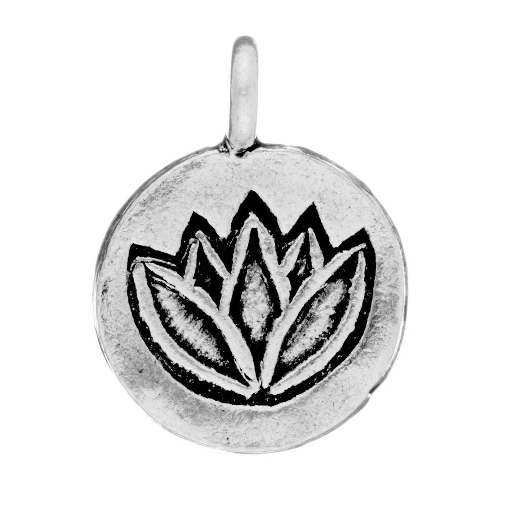 81stgeneration Karen Hill Tribe Silver Flat Round Pendant With Engraved Lotus Flower - 999 Solid Silver Flower Disc Charm for Chain - Spiritual Gift for Yoga Lovers - Handmade Hindu Symbol Charms