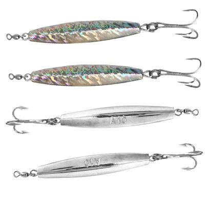 4pcs Fish WOW! 10oz Diamond Jigs Chrome Silver jig + Mylar Holographic Laser jigs with a Treble Hook Nickel Finish Saltwater