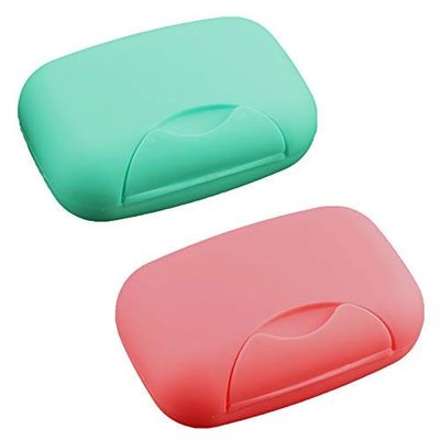 Inovat 2 Pcs Plastic Soap Case Holder Container Box Home Outdoor Hiking Camping Travel Blue & Pink