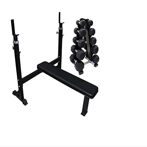 Ader Heavy Duty 2-IN-1 Squat Bench Rack, Flat Bench with weights (Bench + Dumbbells)