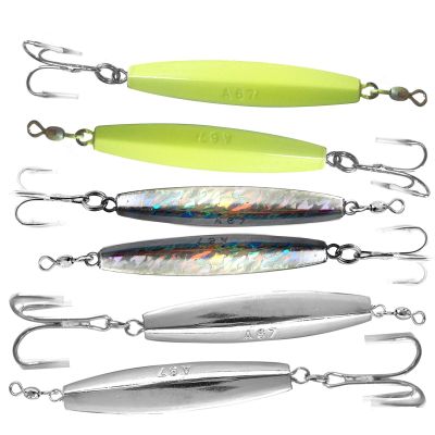 6pcs Fish WOW! 6oz Diamond Jig Mylar Holographic Laser jigs + Chrome jigs + Glow in The Dark with a Treble Hook