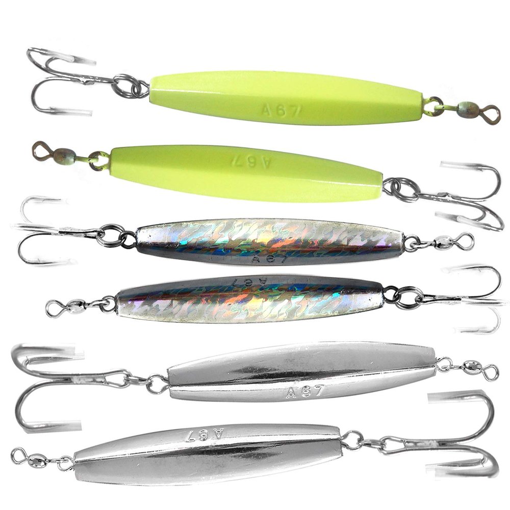 6pcs Fish WOW! 6oz Diamond Jig Mylar Holographic Laser jigs + Chrome jigs + Glow in The Dark with a Treble Hook