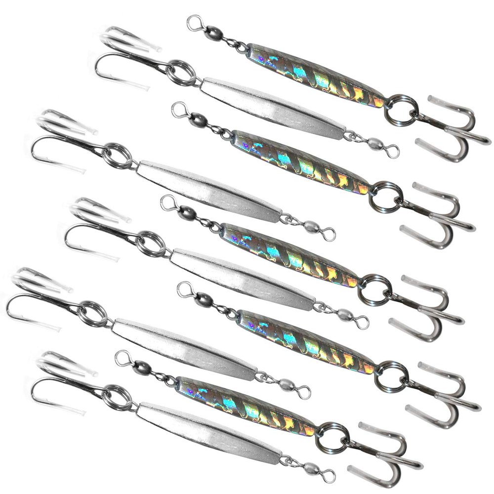 10pcs 1oz Diamond Jig Mylar Holographic Laser jigs + Chrome Silver jigs with a Treble Hook - Fish WOW!