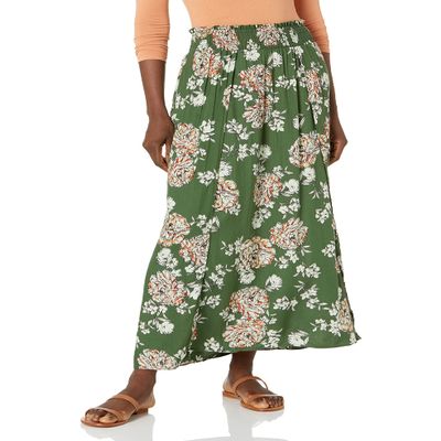 Angie Women's Faux Wrap Maxi Skirt with Smocked Waist Skirt, Fern, Large
