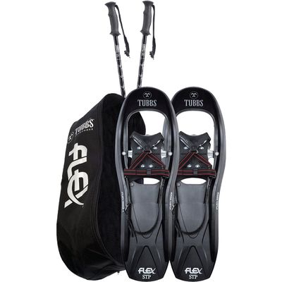 Tubbs Snowshoes Men's Flex STP Trail Walking Snowshoes Kit with Poles and Bag, Black/Red, 24 in.