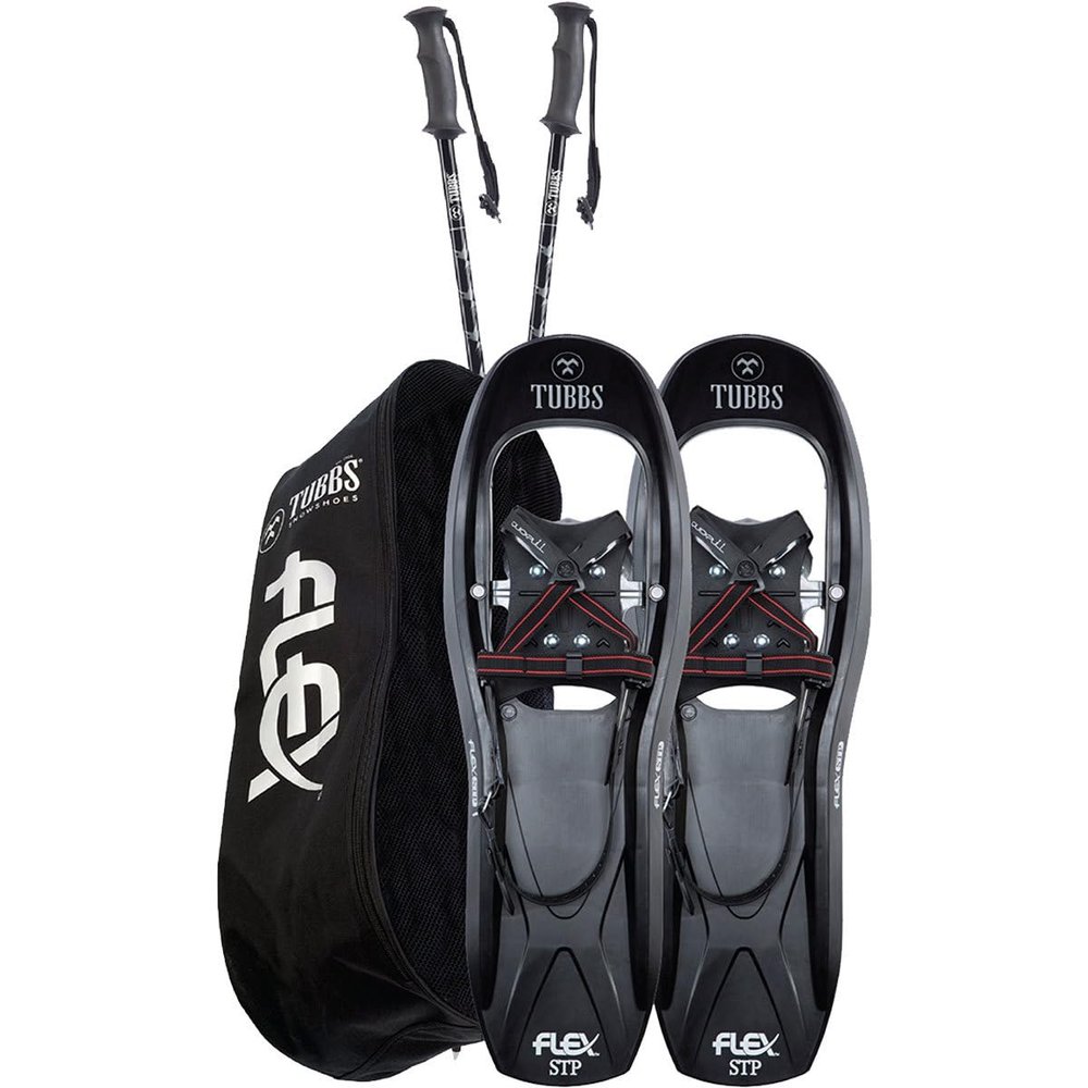 Tubbs Snowshoes Men's Flex STP Trail Walking Snowshoes Kit with Poles and Bag, Black/Red, 24 in.