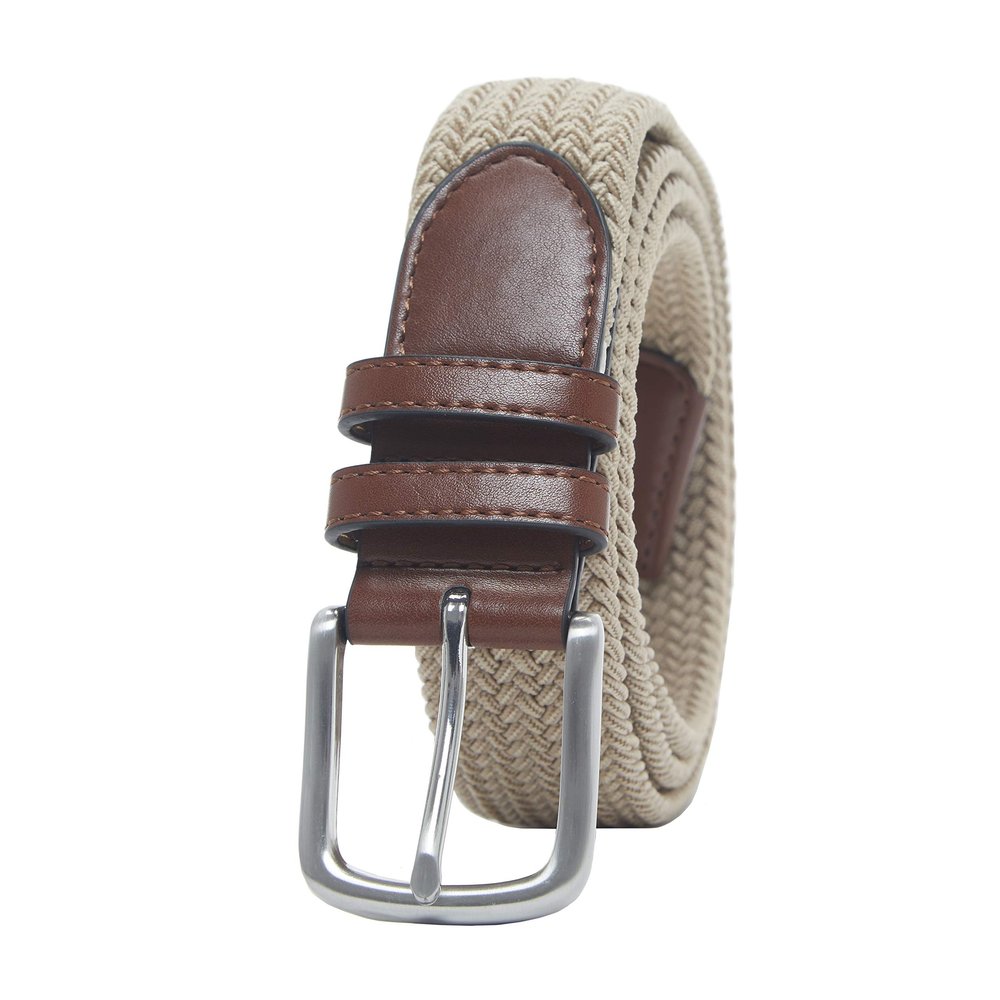 Amazon Essentials Men's Stretch Woven Braid Belt, Khaki Brown, 42