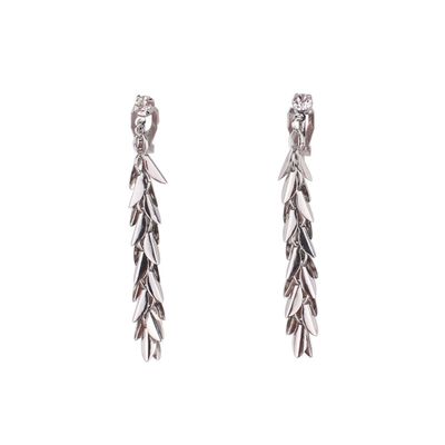 Grace Jun Silver Plated Rhinestone Multi-layer Leaves Drop Clip on Earrings No Pierced for Women (486 silver clip on)