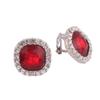 Grace Jun Luxury Bridal Rhinestone Crystal Square Shape Clip on Earrings Non Piercing for Women Ear Clip (Silver red clip on)