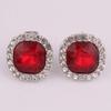 Grace Jun Luxury Bridal Rhinestone Crystal Square Shape Clip on Earrings Non Piercing for Women Ear Clip (Silver red clip on) view 2