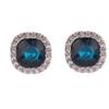 Grace Jun Luxury Bridal Rhinestone Crystal Square Shape Clip on Earrings Non Piercing for Women Ear Clip (Silver blue clip on) view 4