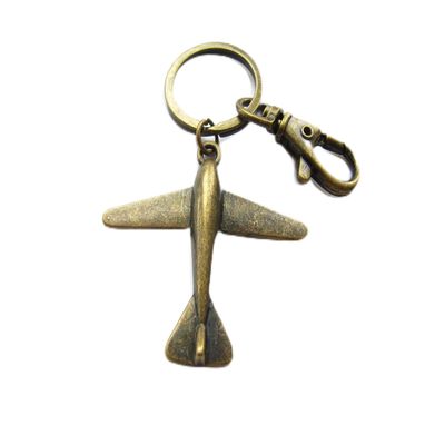 Airplane Keychain - Ancient bronze Tone - Large Plane Key Ring - Pilot Gift