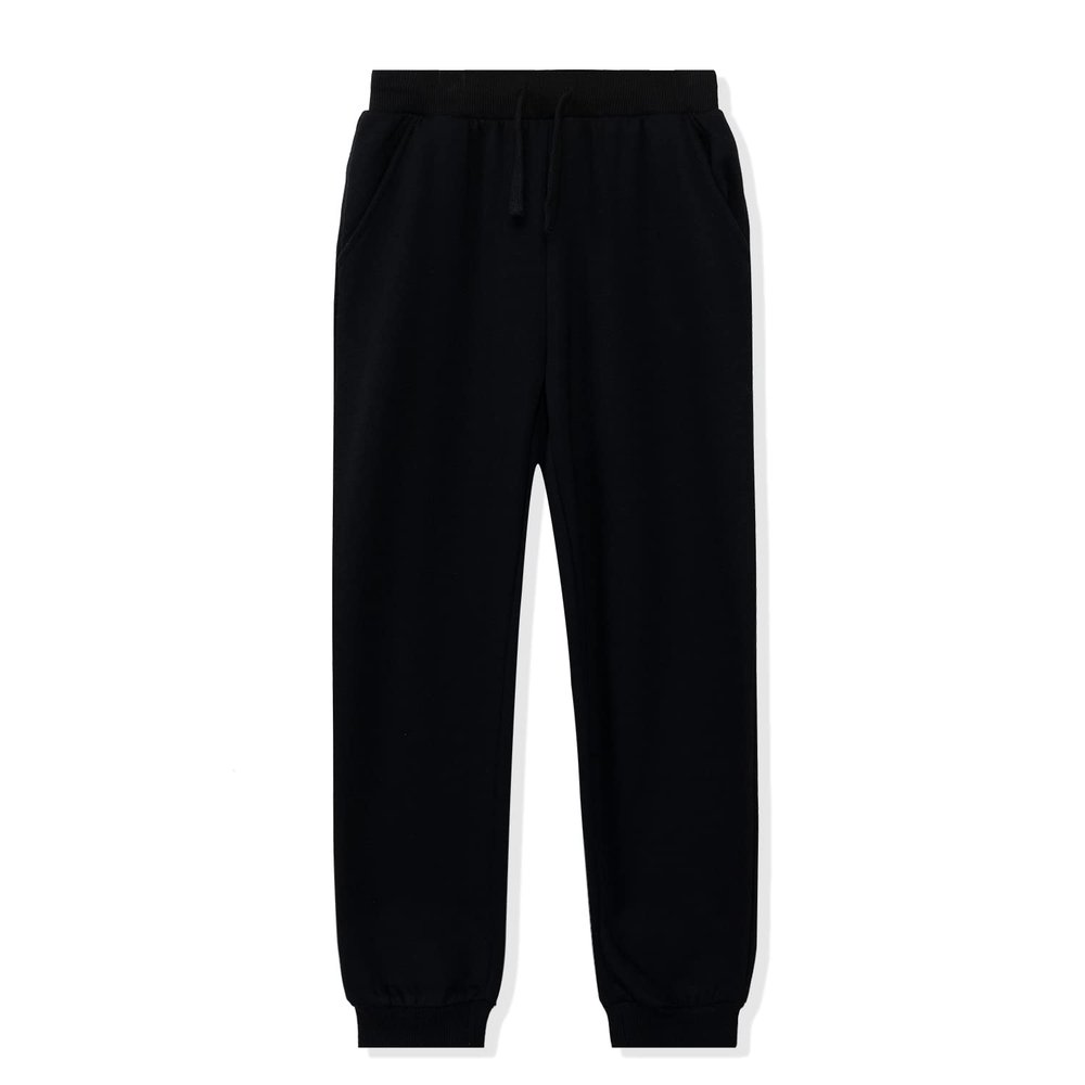 Kid Nation Kids Unisex Soft Brushed Fleece Casual Pull On Jogger Sweatpants with Pockets for Boys or Girls L Black 01