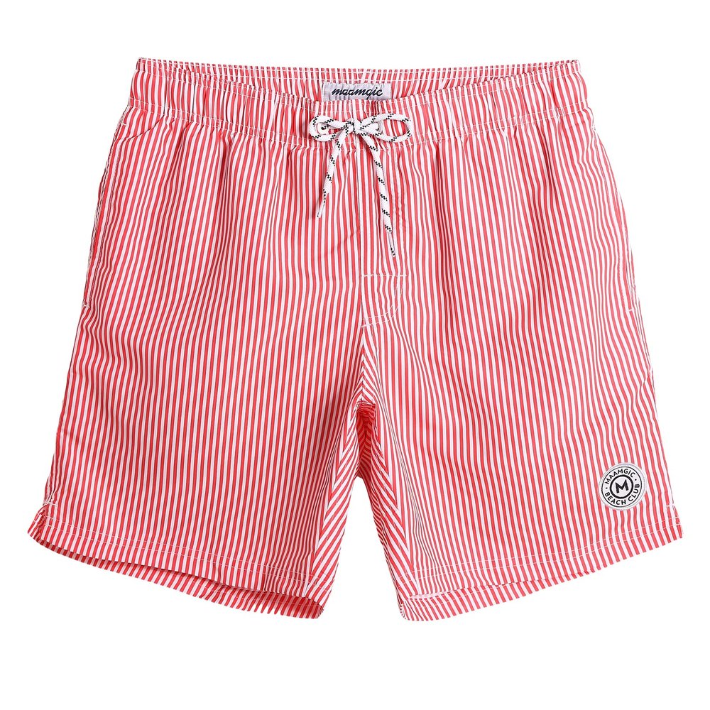 maamgic Mens Swim Trunks Quick Dry Swim Shorts with Mesh Lining Funny Swimwear Bathing Suits 7inch Red Striped XX-Large