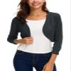 EXCHIC Women's Bolero Shrug 3/4 Sleeve Lightweight Knit Cropped Cardigan Open Front Sweater for Dresses (L, Dark Grey) view 2
