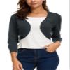 EXCHIC Women's Bolero Shrug 3/4 Sleeve Lightweight Knit Cropped Cardigan Open Front Sweater for Dresses (L, Dark Grey) view 4